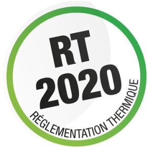 Logo de la Réglementation Environnementale RT 2020, norme visant à réduire l’impact carbone des bâtiments neufs